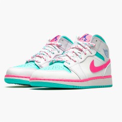 Stockx Air Jordan 1 Mid Digital Pink White Aurora Gree 555112 102 AJ1 Sneakers
