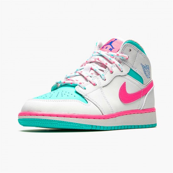 Stockx Air Jordan 1 Mid Digital Pink White Aurora Gree 555112 102 AJ1 Sneakers