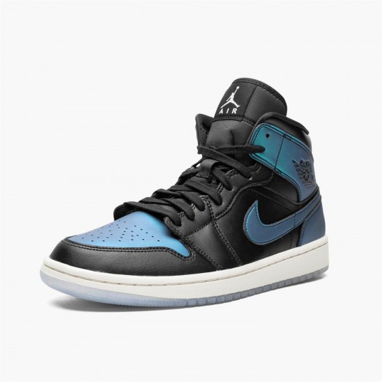 Stockx Air Jordan 1 Mid Iridescent Black Pale Ivory Multi Color BQ6472 009 AJ1 Sneakers