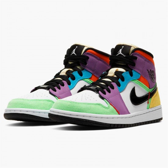 Stockx Air Jordan 1 Mid SE Multicolor White Black Lightbulb Team Ora CW1140 100 AJ1 Sneakers