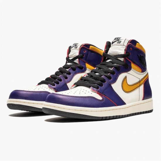 Stockx Air Jordan 1 Retro High OG Defiant SB LA to Chicago Purple Sail University Gold Bl CD6578 507 AJ1 Sneakers