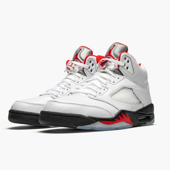 Stockx Air Jordan 5 Retro Fire Red Silver Tongue True White Black DA1911 102 AJ5 Sneakers